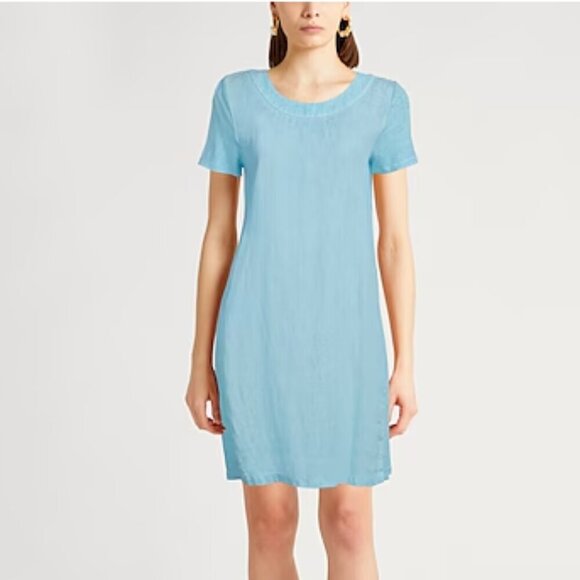 120% LINO Size 2XL Sky Blue 100% Linen Mini Dress - Picture 1 of 9